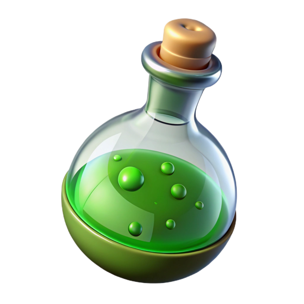 serene abstract A steaming potion bottle, filled with bubbling green liquid high resolution png