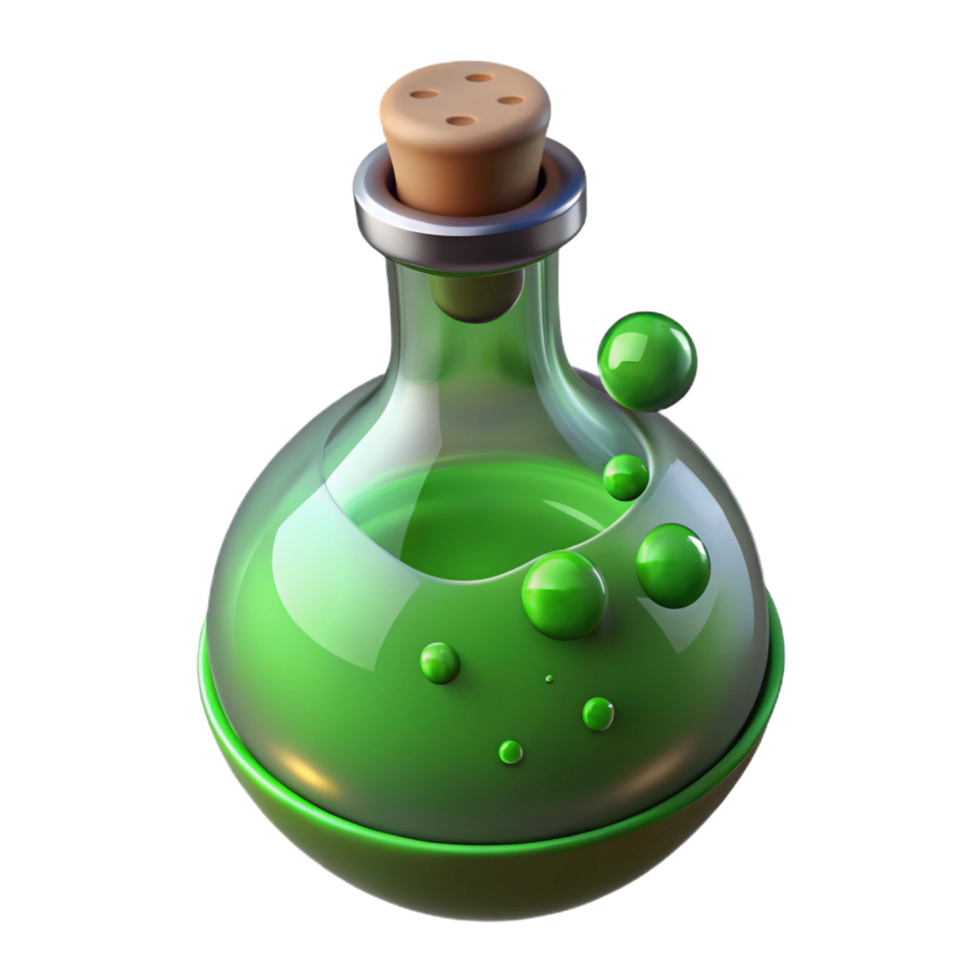 serene abstract A steaming potion bottle, filled with bubbling green liquid original png