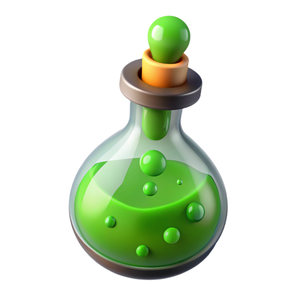 extraordinary creative A steaming potion bottle, filled with bubbling green liquid high quality png