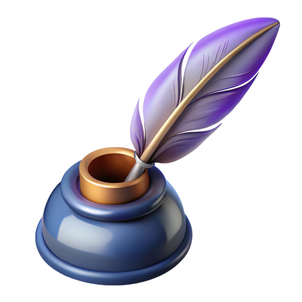impressive minimalist A single, stylized feather pen, quill and inkwell professional png
