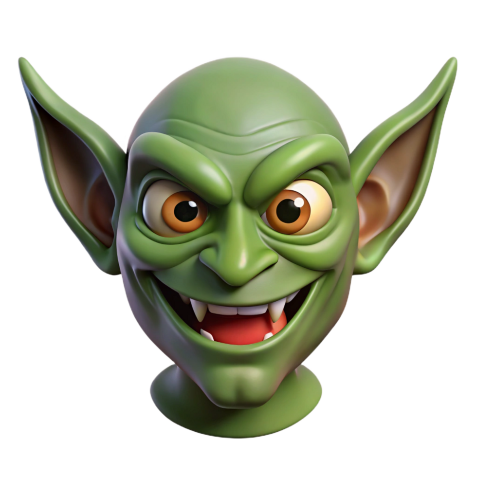 dramatic vintage A menacing goblin face, pointed ears, mischievous grin professional png