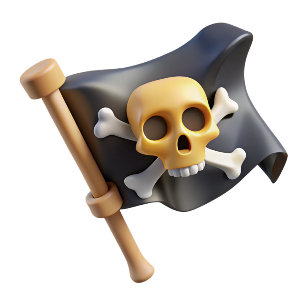 elegant modern A stylized skull and crossbones pirate flag, tattered and torn authentic png