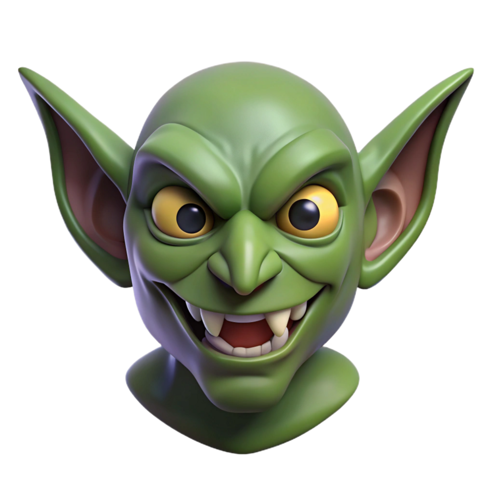 magnificent contemporary A menacing goblin face, pointed ears, mischievous grin premium png