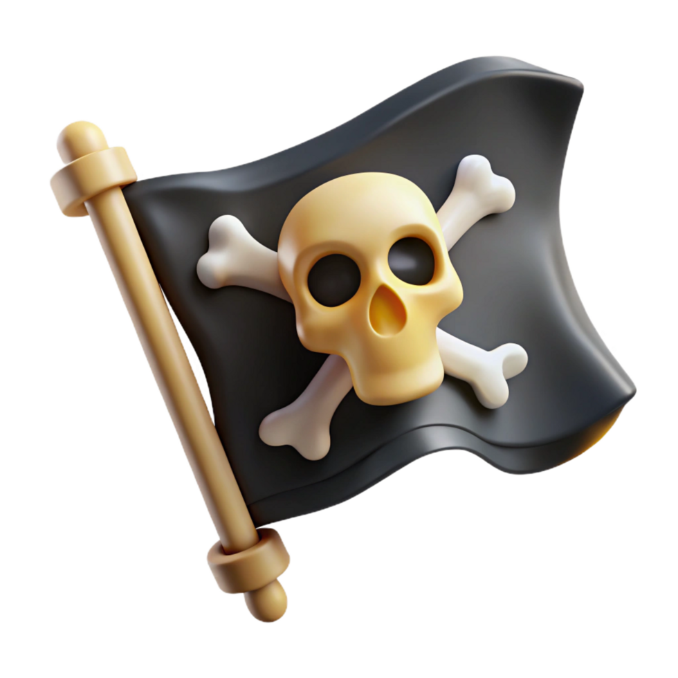 elegant contemporary A stylized skull and crossbones pirate flag, tattered and torn detailed png