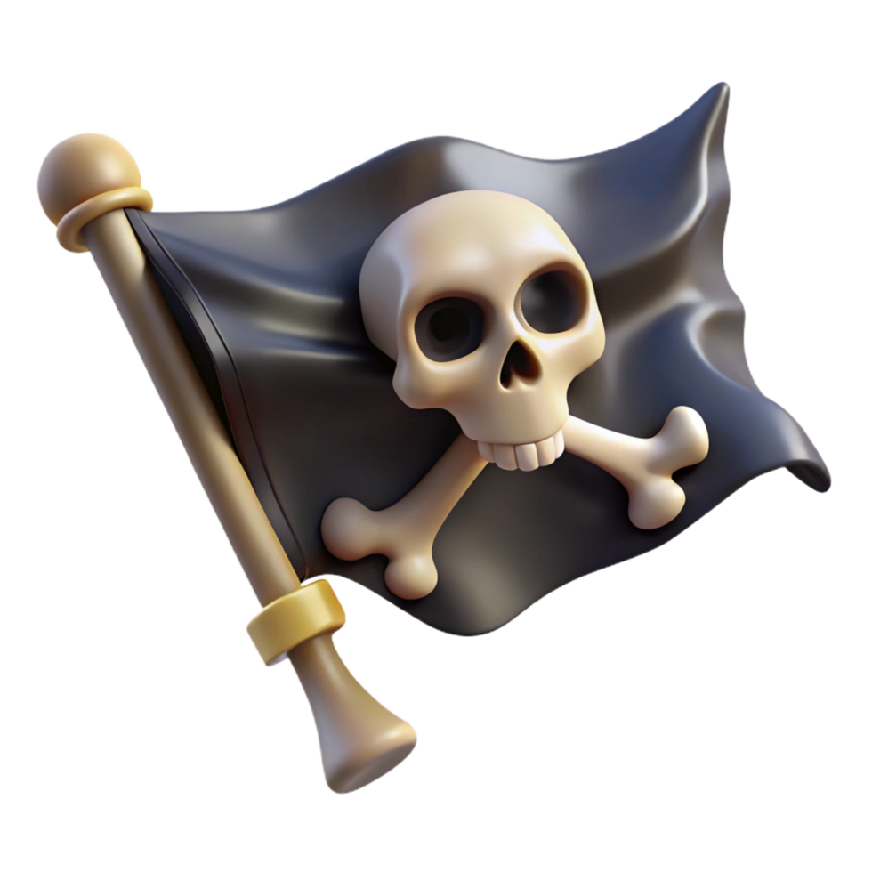 stunning traditional A stylized skull and crossbones pirate flag, tattered and torn professional png