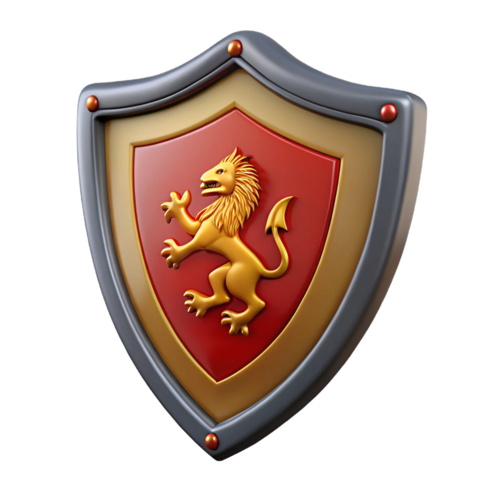 magnificent traditional A medieval shield, emblazoned with a heraldic lion genuine png
