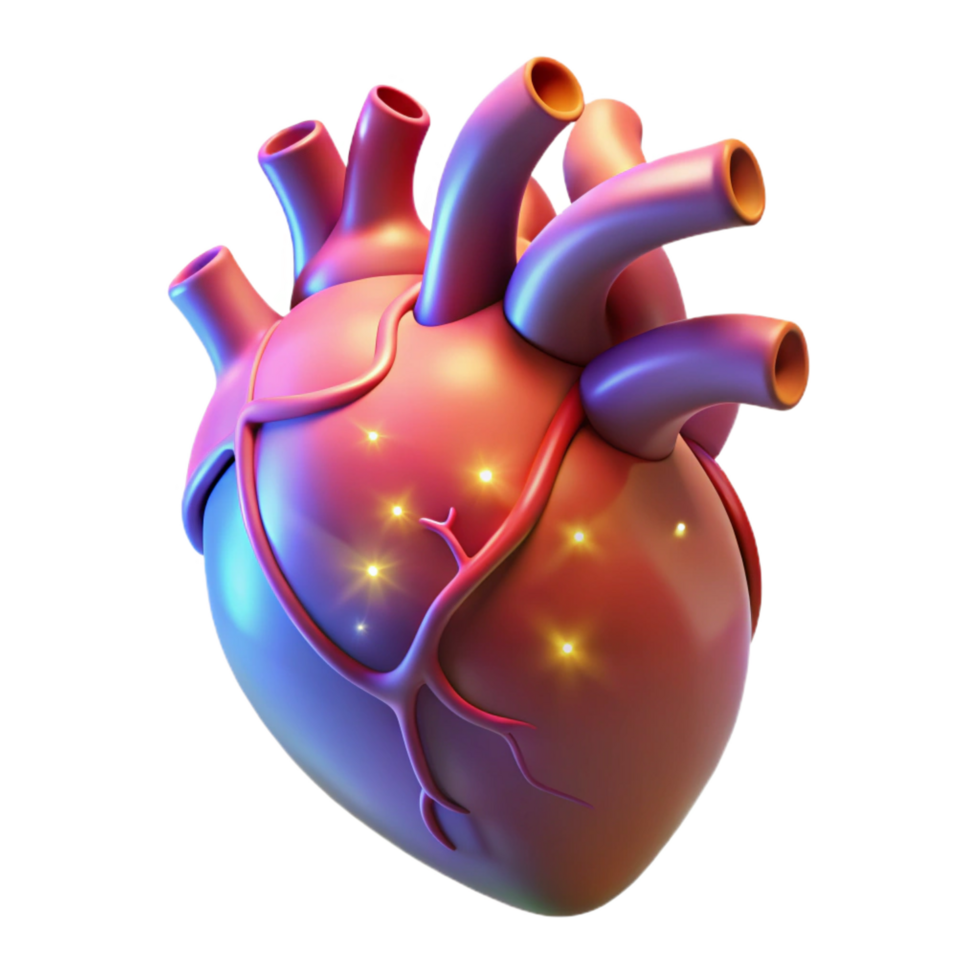 stunning minimalist A single, human heart, anatomical, glowing with magic original png