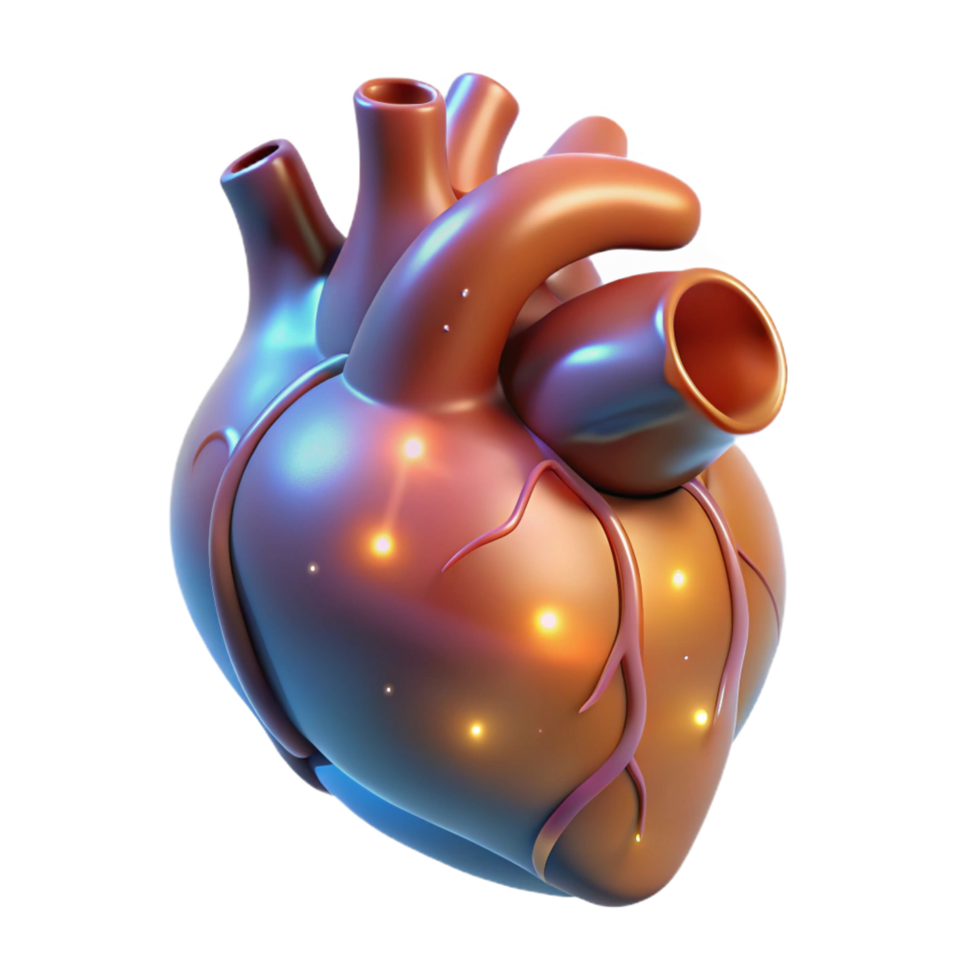 extraordinary artistic A single, human heart, anatomical, glowing with magic high quality png