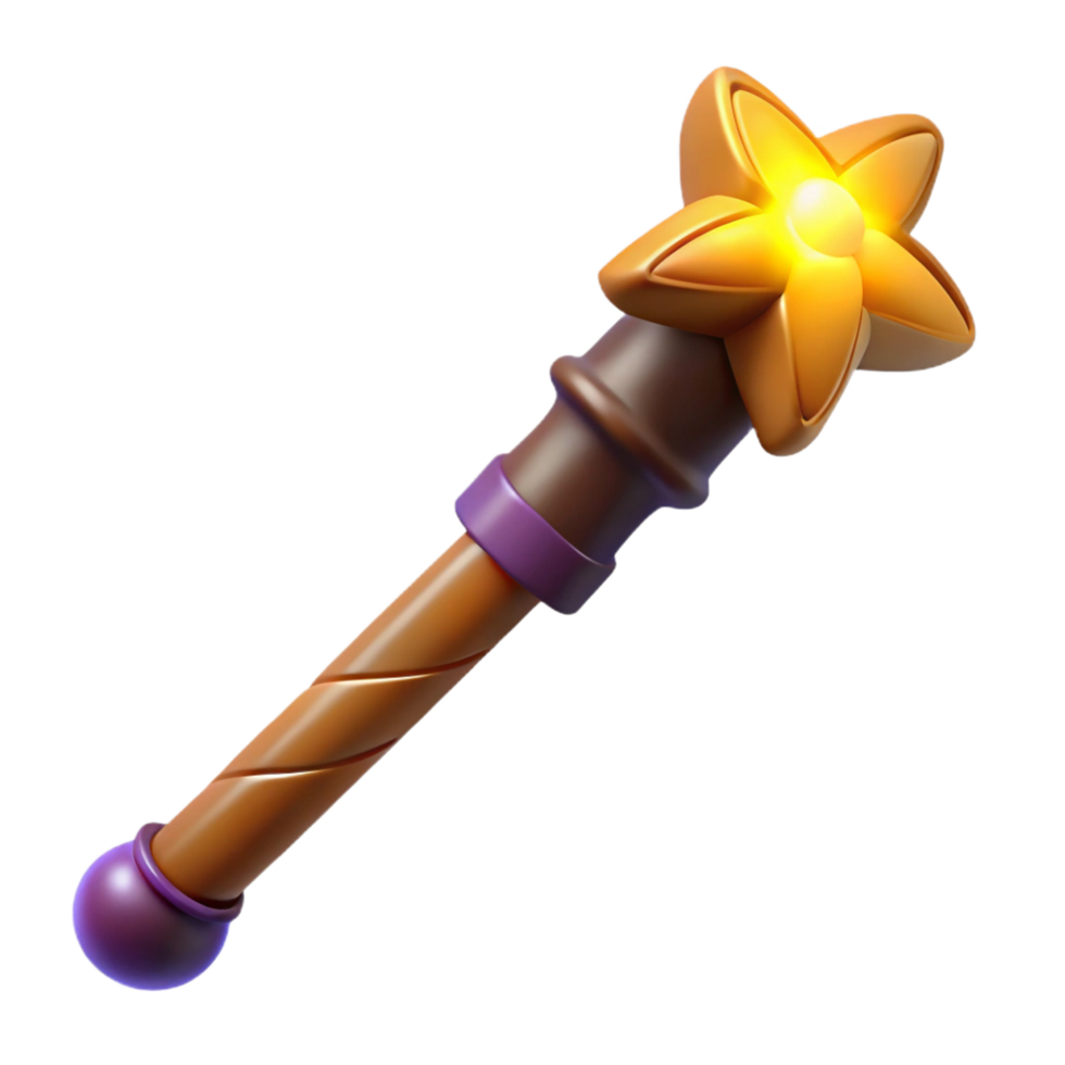 elegant creative A magic wand, carved wood, with a glowing tip detailed png