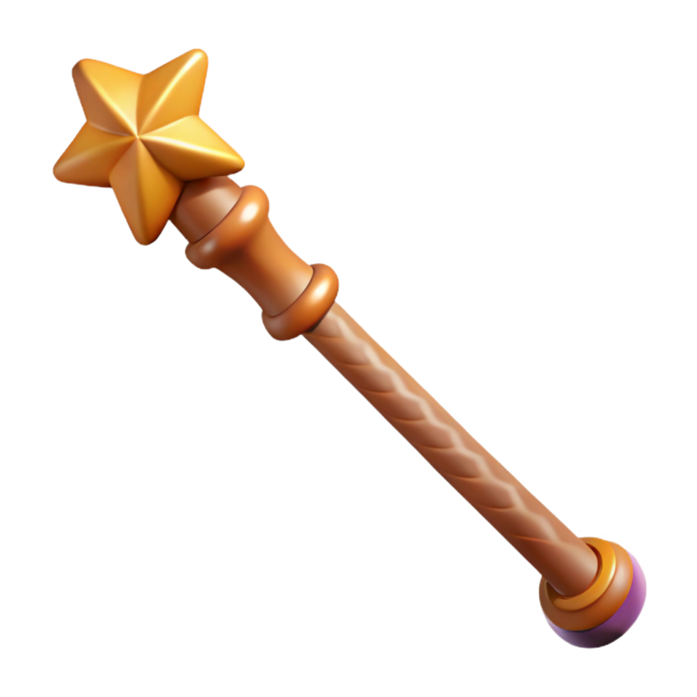 impressive classic A magic wand, carved wood, with a glowing tip 4K png