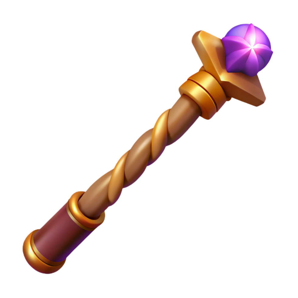 beautiful artistic A magic wand, carved wood, with a glowing tip professional png