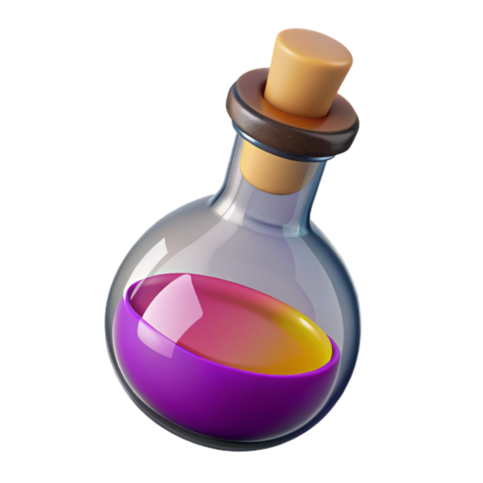 impressive traditional A stylized potion bottle, corked, with a colorful label original png