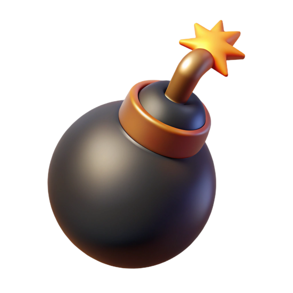 extraordinary minimalist A stylized, cartoon bomb with a lit fuse detailed png