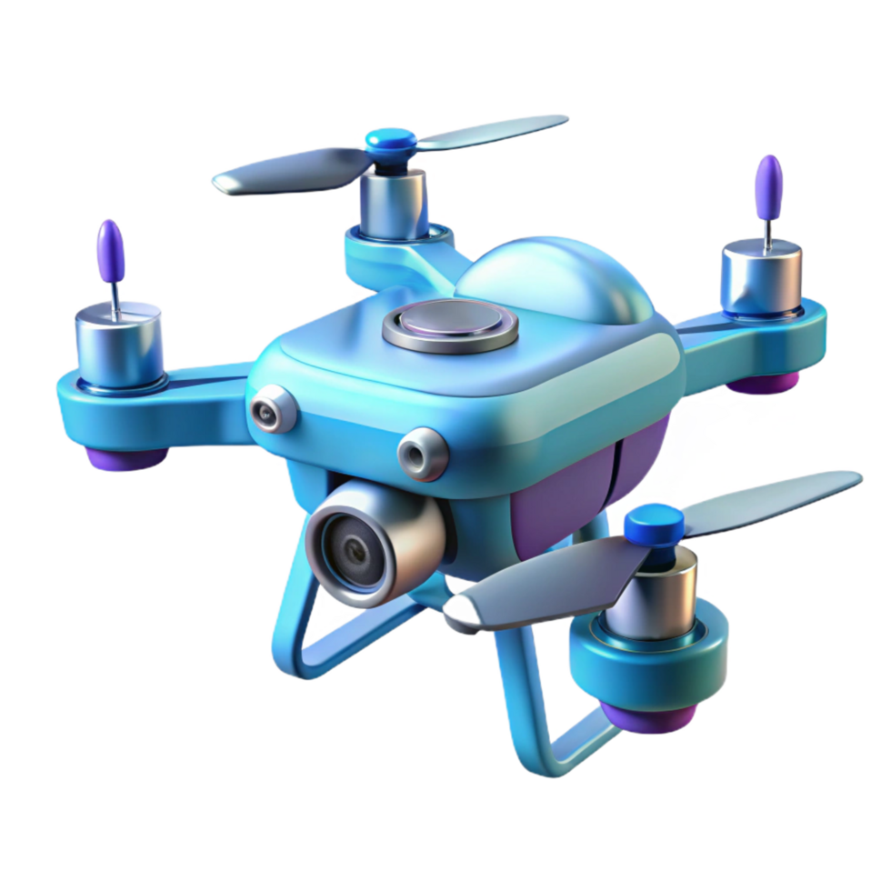 vibrant classic Futuristic drone, multi-rotor design, camera attached 4K png