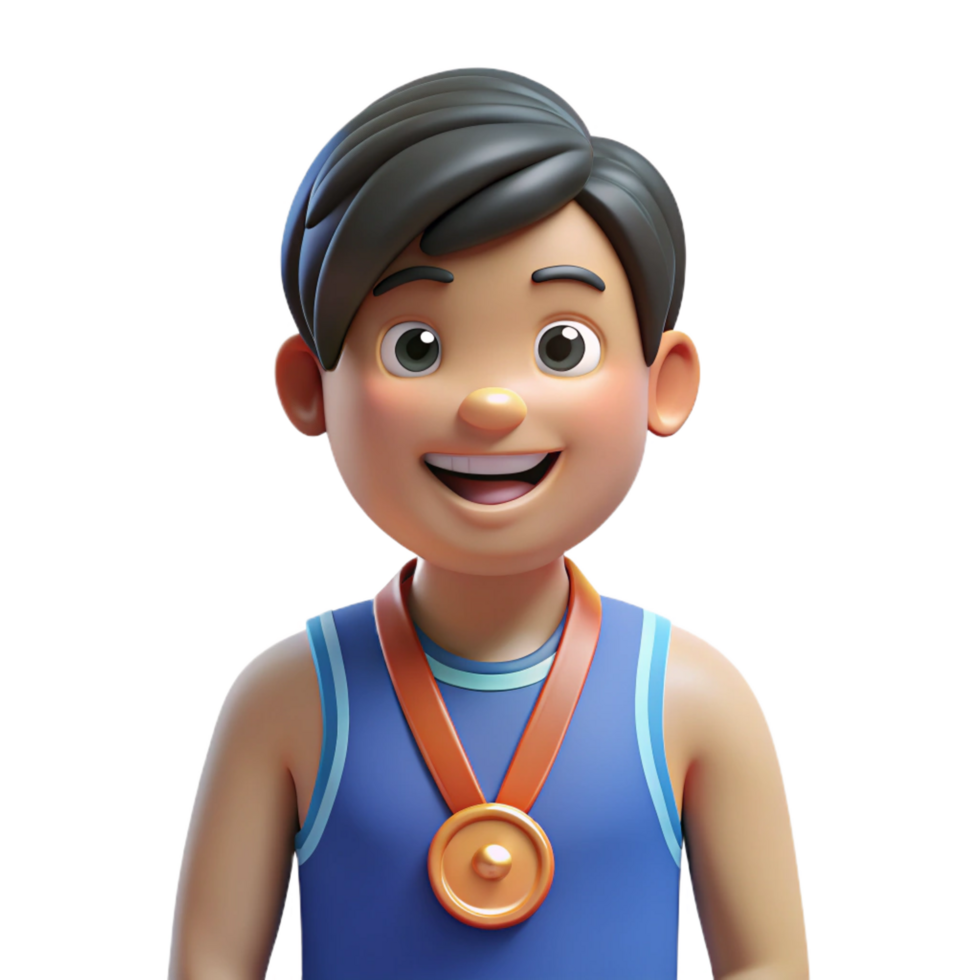 serene artistic Smiling athlete with medal 4K png