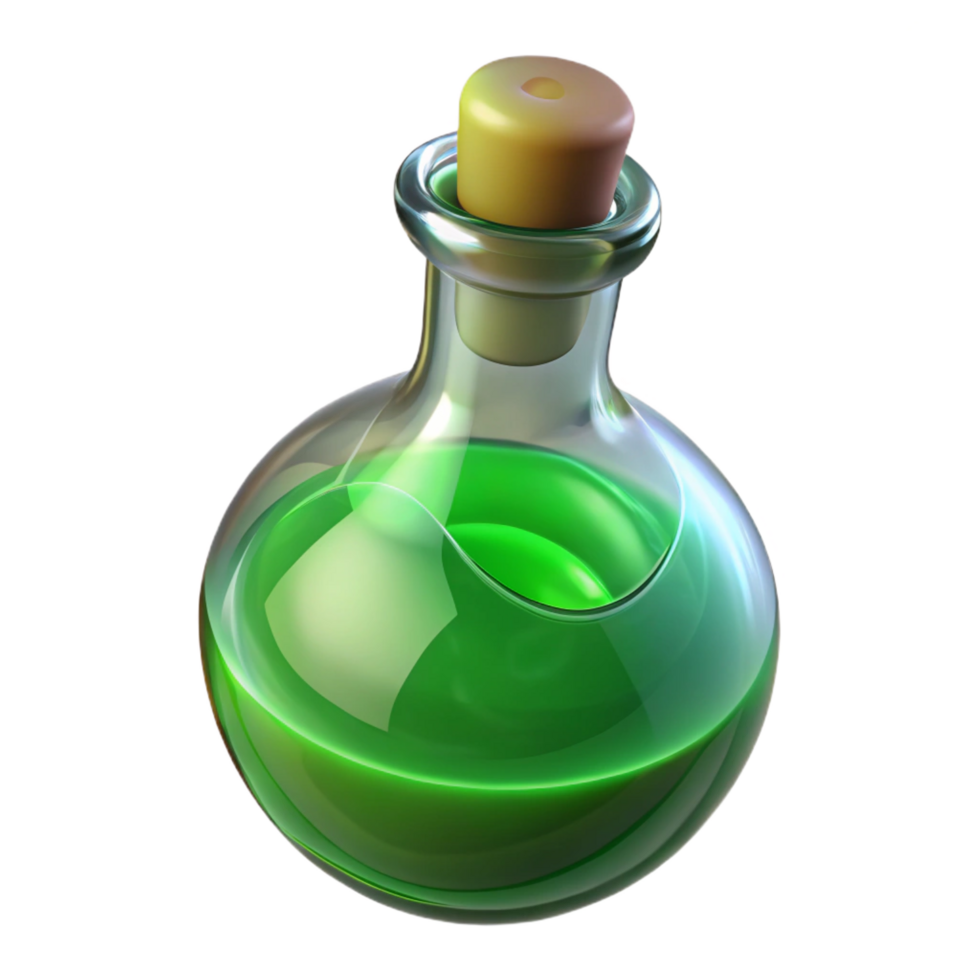 elegant rustic A single potion bottle filled with swirling green liquid, authentic png