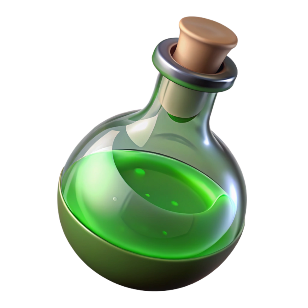 elegant traditional A single potion bottle filled with swirling green liquid, genuine png