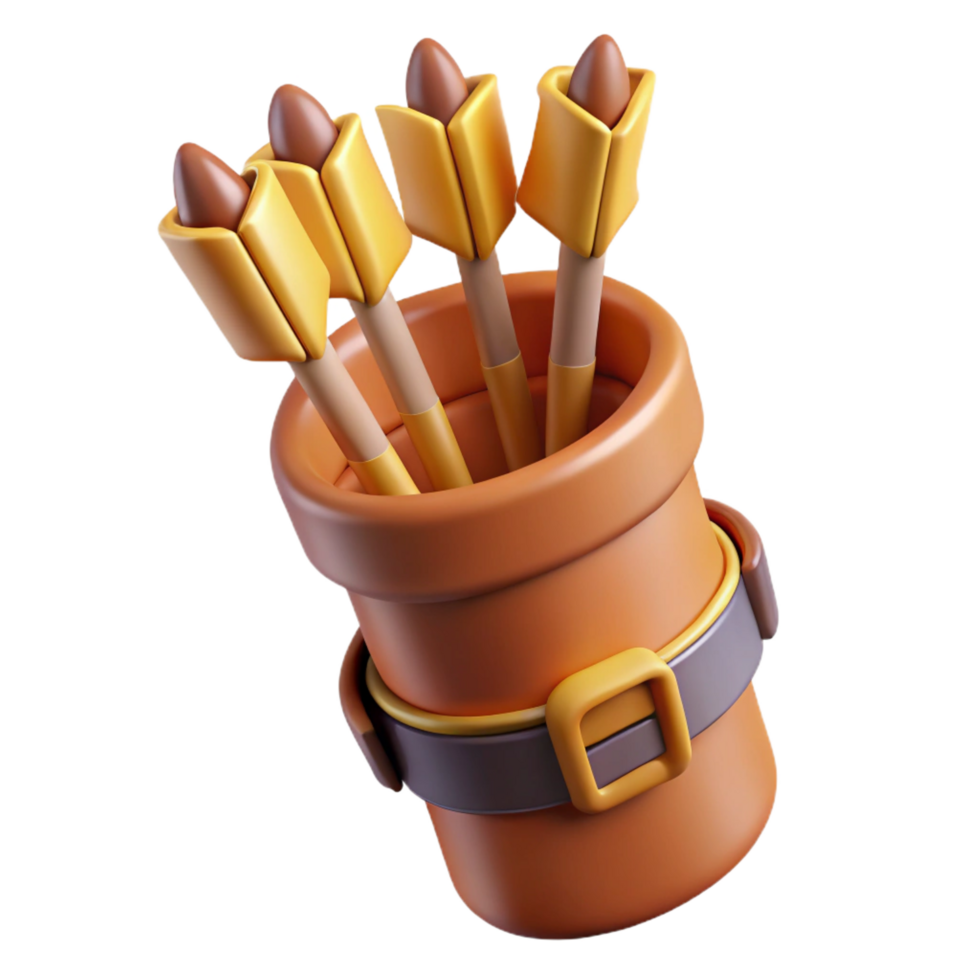 serene traditional A decorative quiver filled with arrows, fletching detail, exclusive png