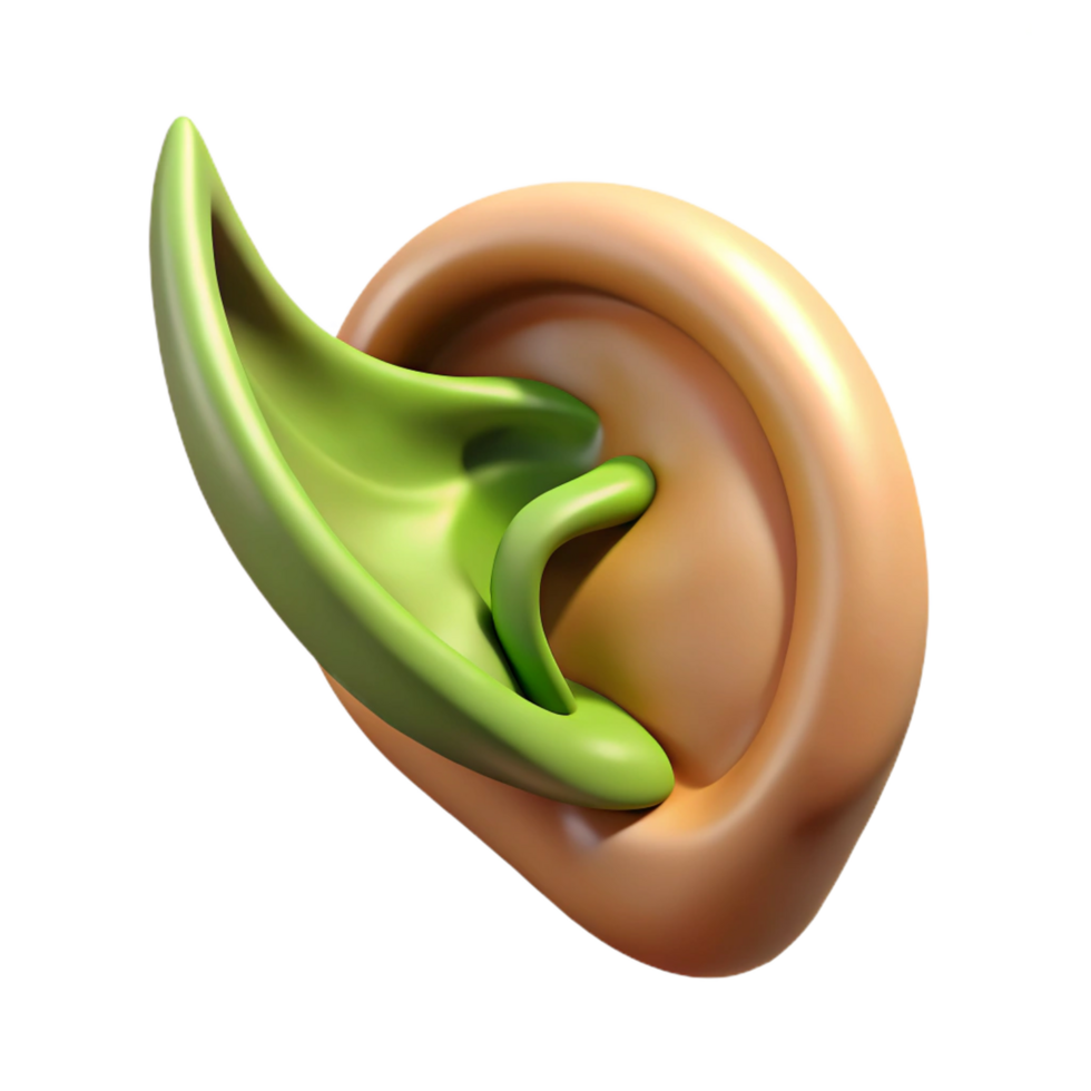 serene traditional A single elf ear, pointed, authentic png