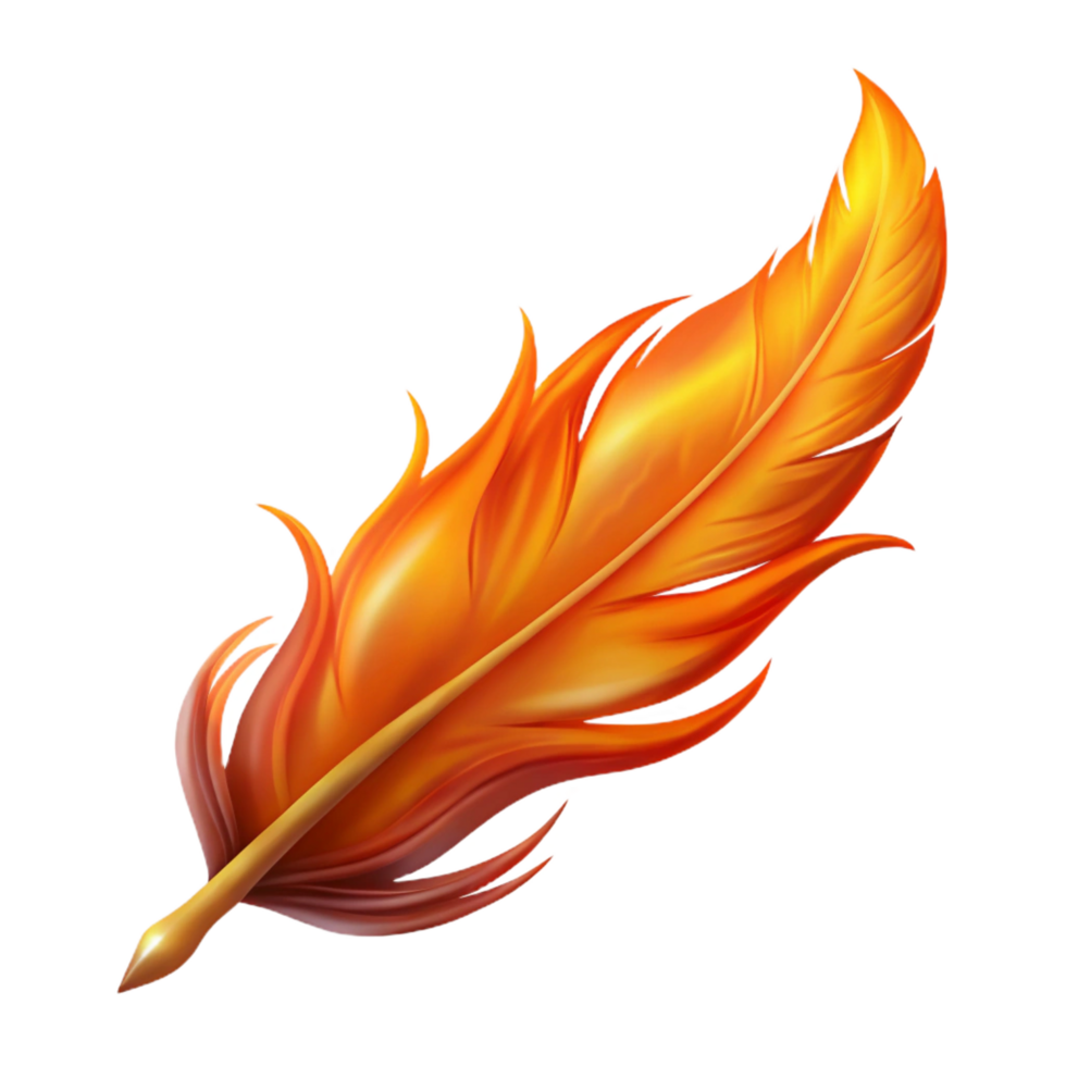 wonderful modern A realistic rendering of a phoenix feather, fiery, high quality png