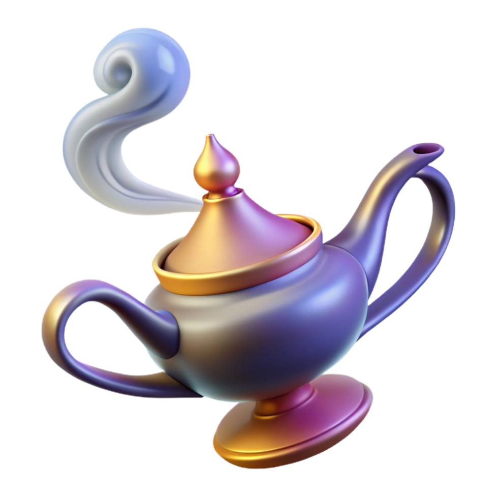 wonderful contemporary A detailed illustration of a magic lamp with smoke emanating, genuine png