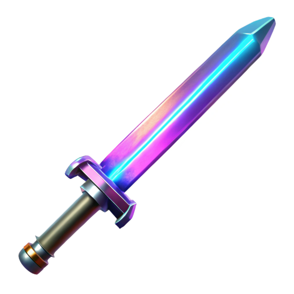 impressive vintage Cyberpunk sword with glowing neon blade and metallic hilt high resolution png