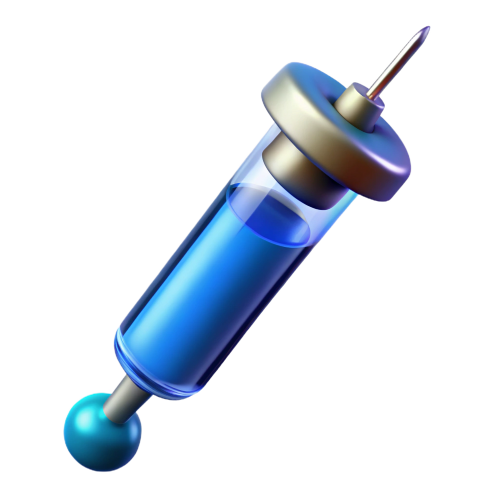 extraordinary creative Futuristic medical syringe with glowing blue liquid and retractable needle professional png