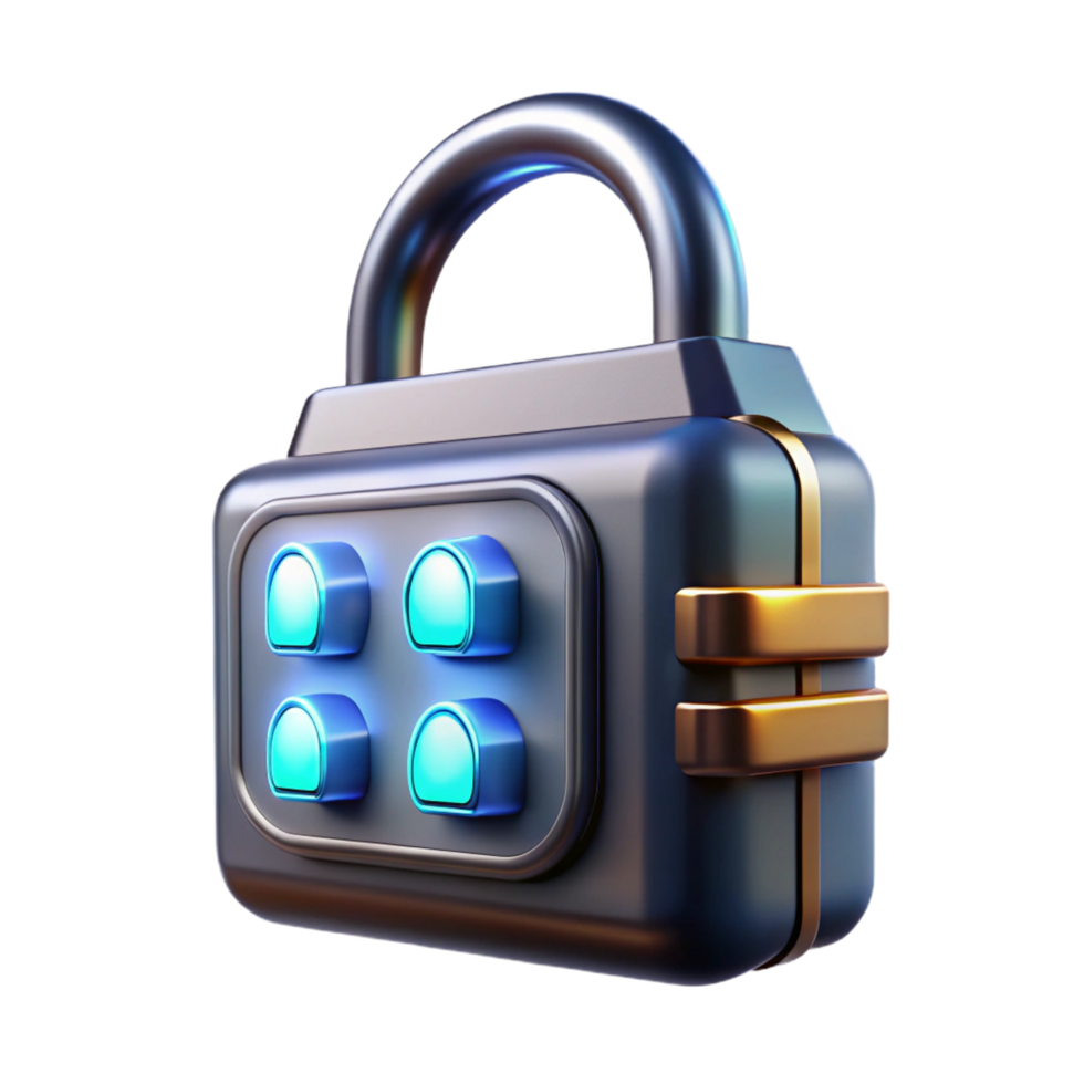 wonderful contemporary Sci-fi lock with glowing keypad and metallic casing exclusive png