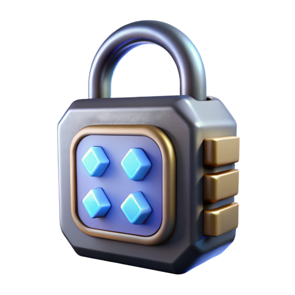 impressive creative Sci-fi lock with glowing keypad and metallic casing authentic png