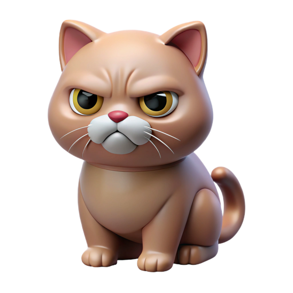 elegant minimalist A grumpy persian cat with flattened ears detailed png