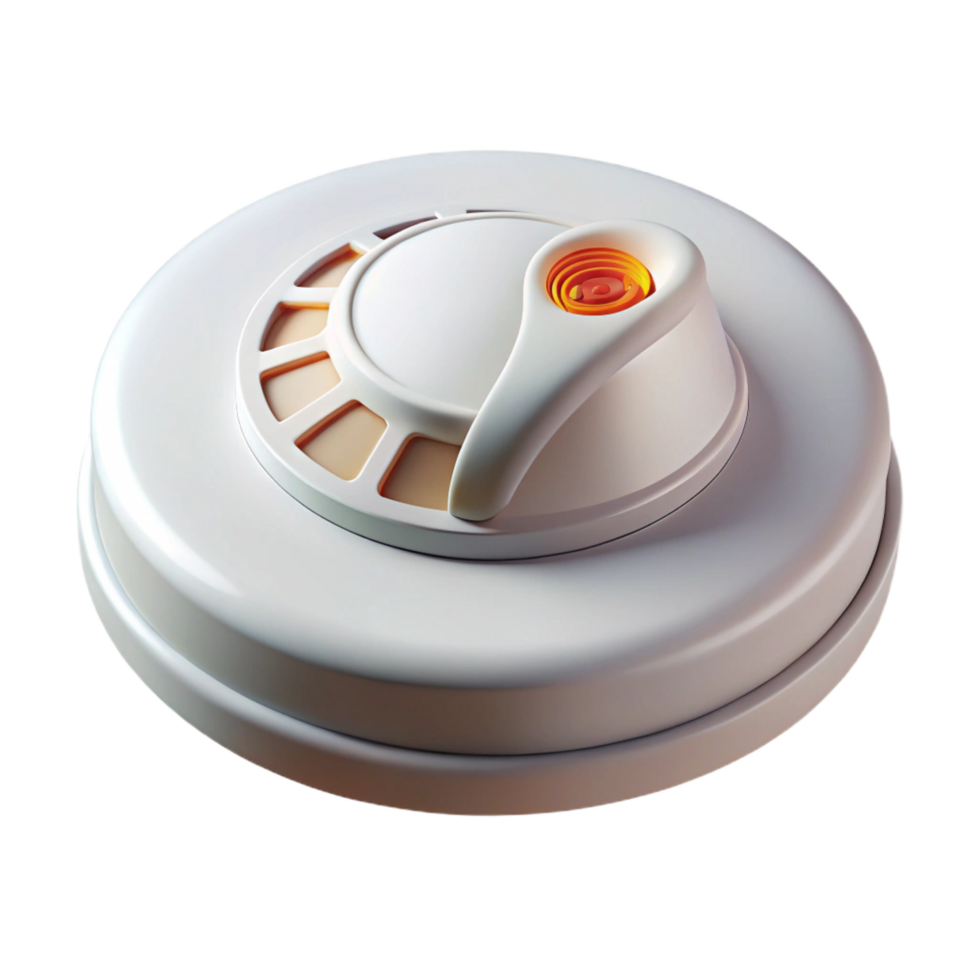 impressive creative Smoke detector, white disc, fire safety, premium png