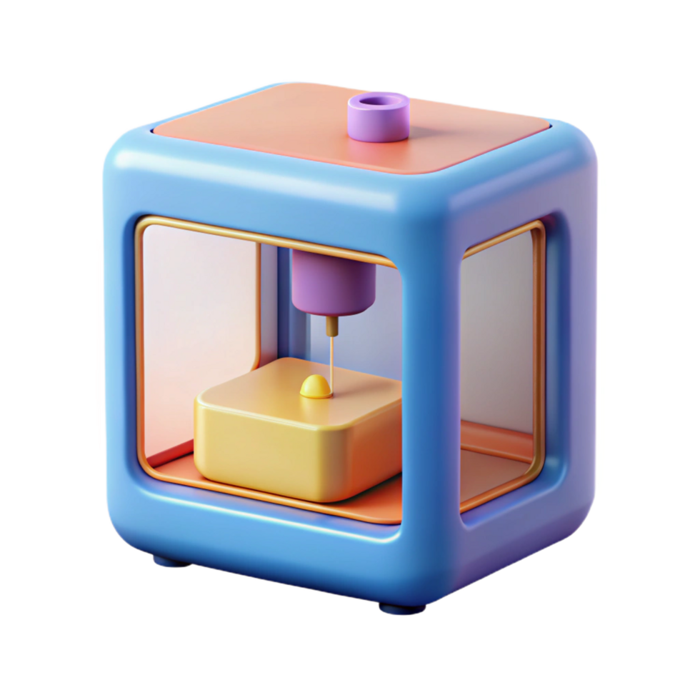 stunning vintage 3D printer creating a small object authentic png