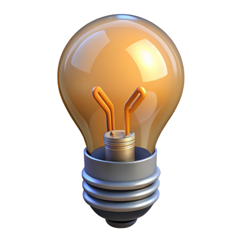 dramatic creative A lightbulb with a glowing filament, high quality png