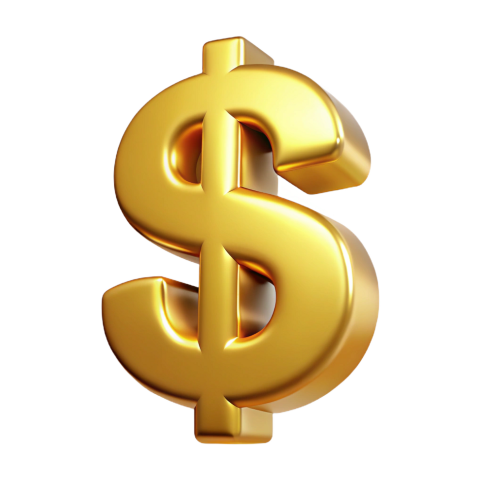 vibrant traditional A dollar sign, made of gold, premium png