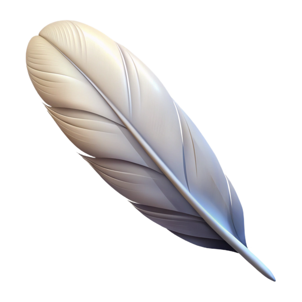 serene classic A feather, single white bird feather, detailed png