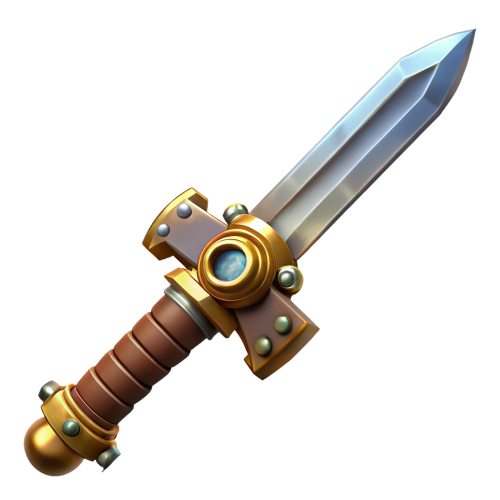 impressive contemporary Steampunk sword with a serrated blade and a brass hilt premium png