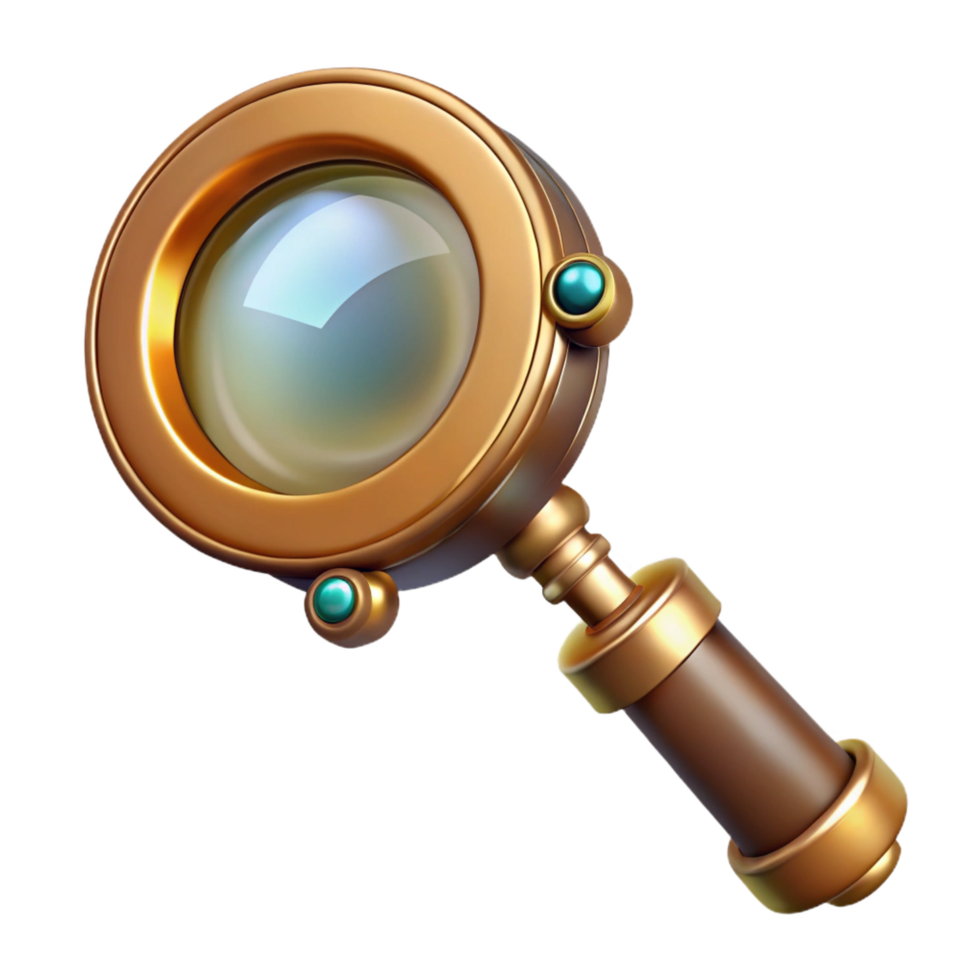 elegant abstract Steampunk magnifying glass with a brass handle and a magnifying lens professional png