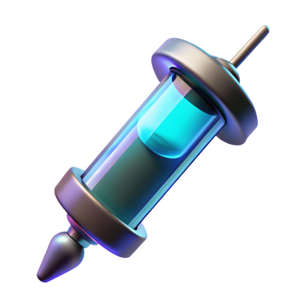 dramatic vintage Futuristic medical syringe with glowing liquid exclusive png