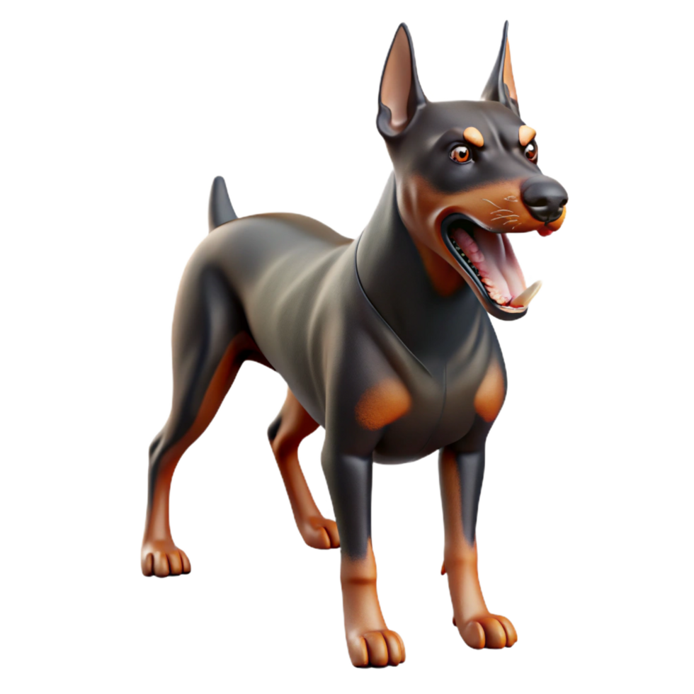 vibrant vintage A snarling Doberman Pinscher, professional png