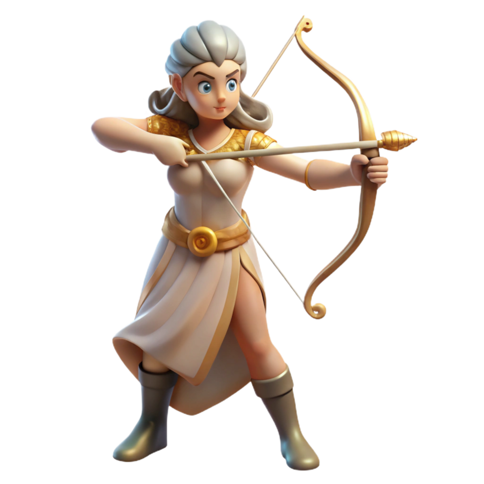 stunning classic Artemis, Goddess of the Hunt, with bow and arrow, genuine png