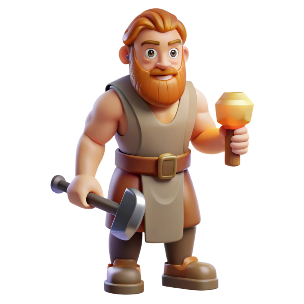 impressive classic Hephaestus, God of the Forge, holding hammer, exclusive png