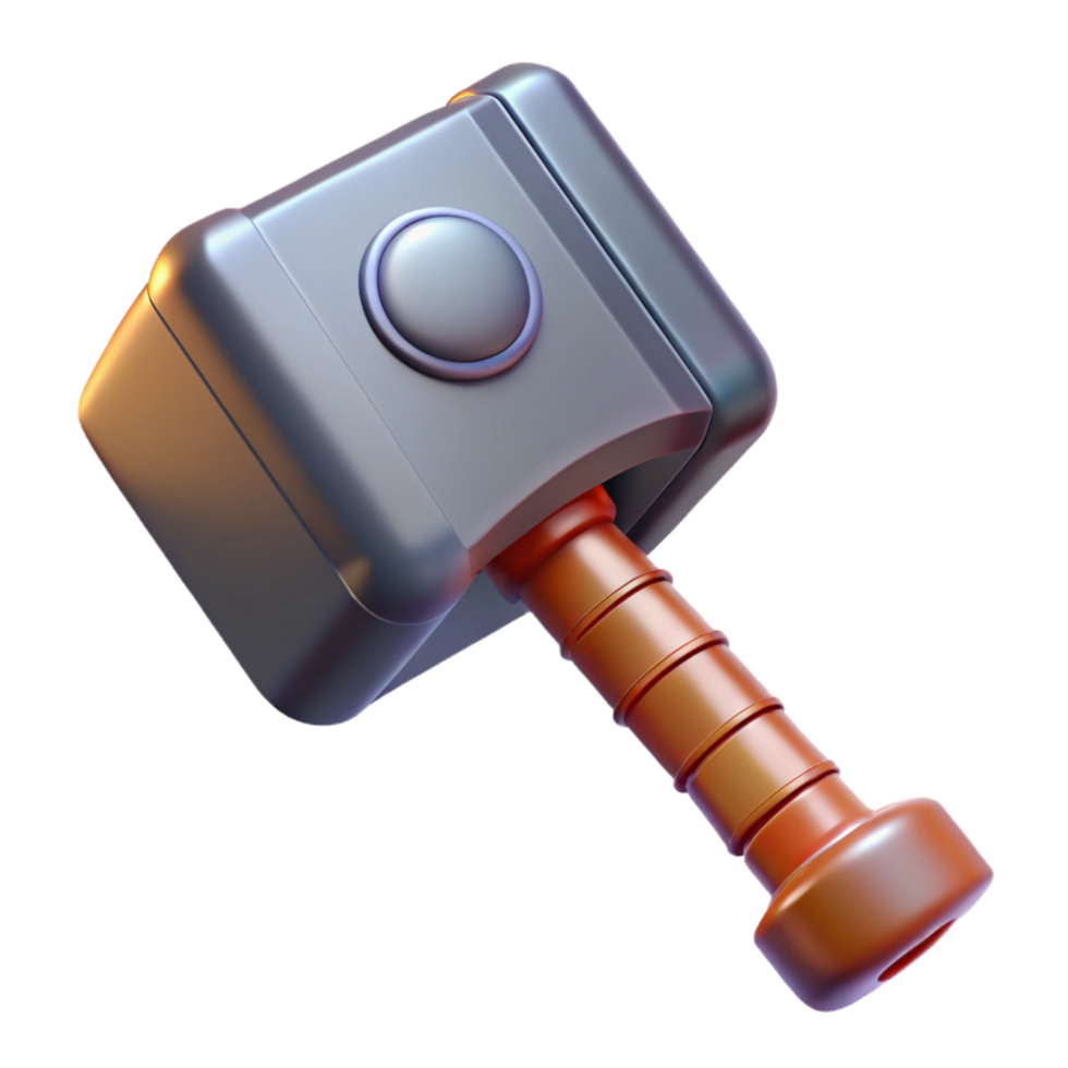 dramatic creative Mjolnir in flight, spinning, powerful, 4K png
