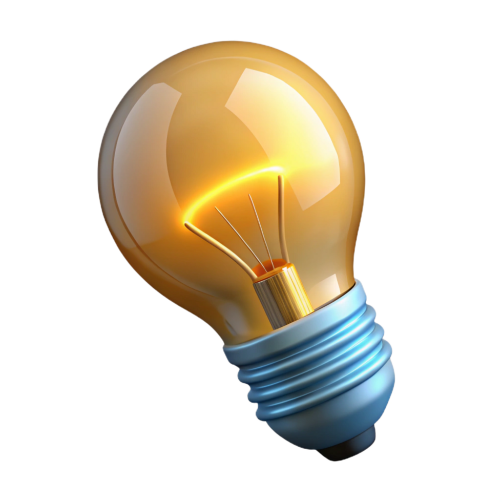 impressive traditional A light bulb with a glowing filament, exclusive png