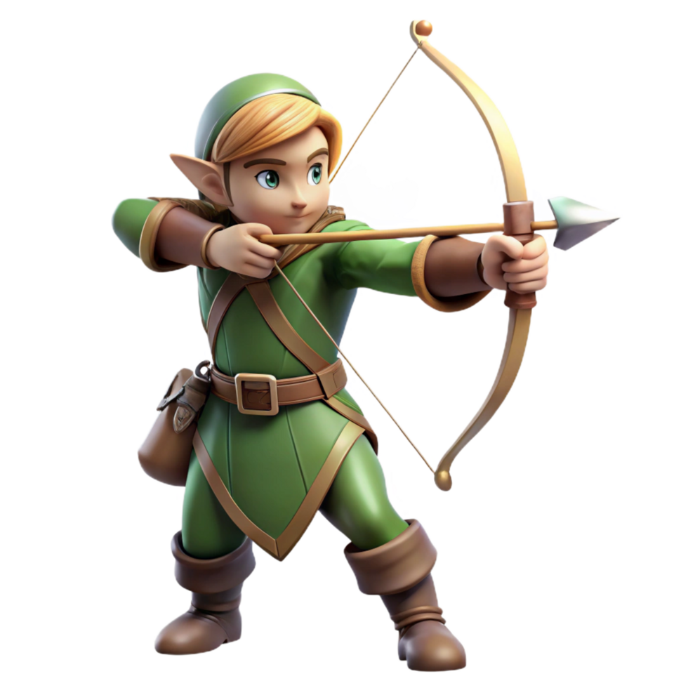 elegant creative A graceful elf archer, aiming a longbow, quiver of arrows, original png