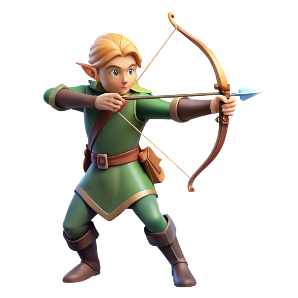 beautiful vintage A graceful elf archer, aiming a longbow, quiver of arrows, 4K png