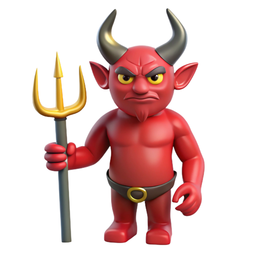 vibrant contemporary A horned demon, holding a trident, menacing gaze, detailed png