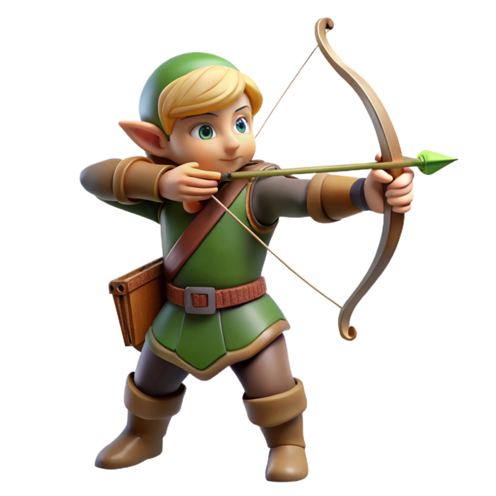 magnificent vintage A graceful elf archer, aiming a longbow, quiver of arrows, exclusive png