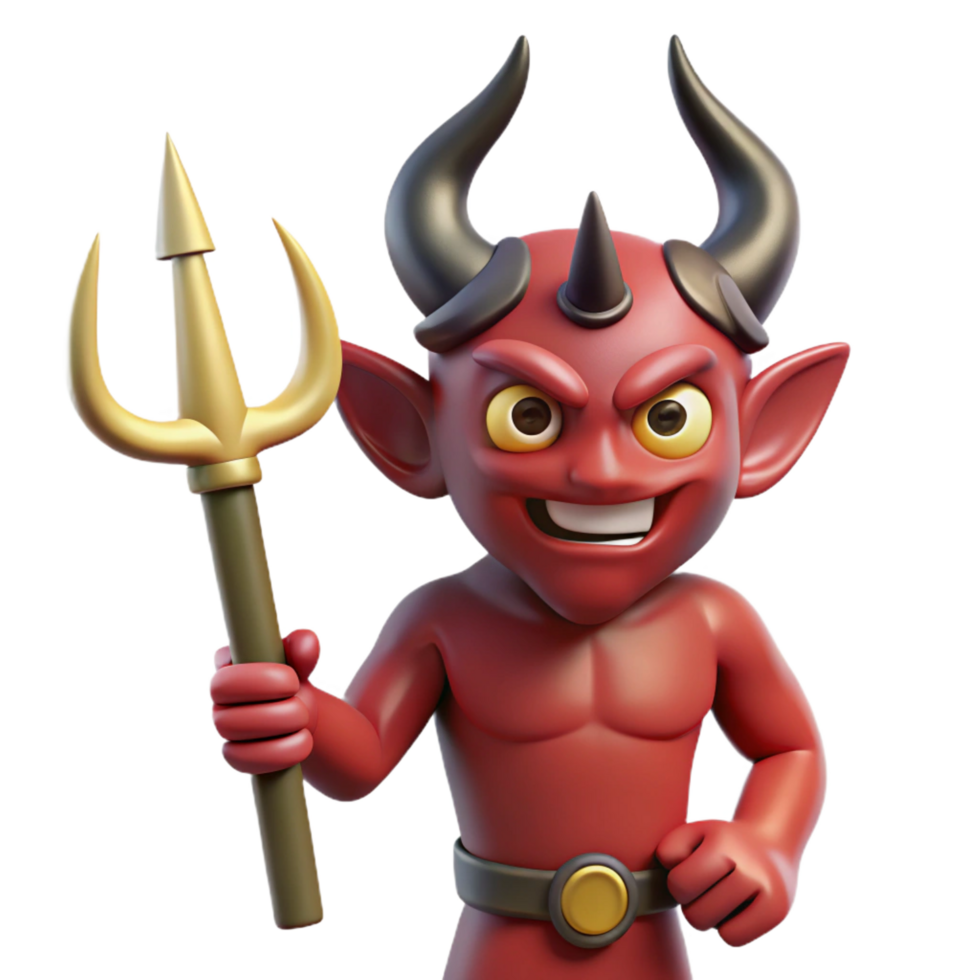 elegant vintage A horned demon, holding a trident, menacing gaze, authentic png