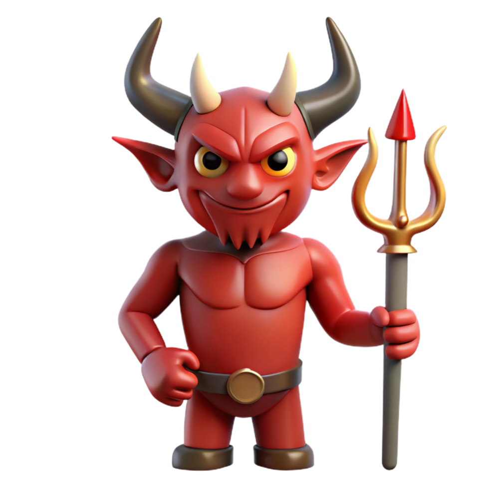 magnificent creative A horned demon, holding a trident, menacing gaze, high quality png