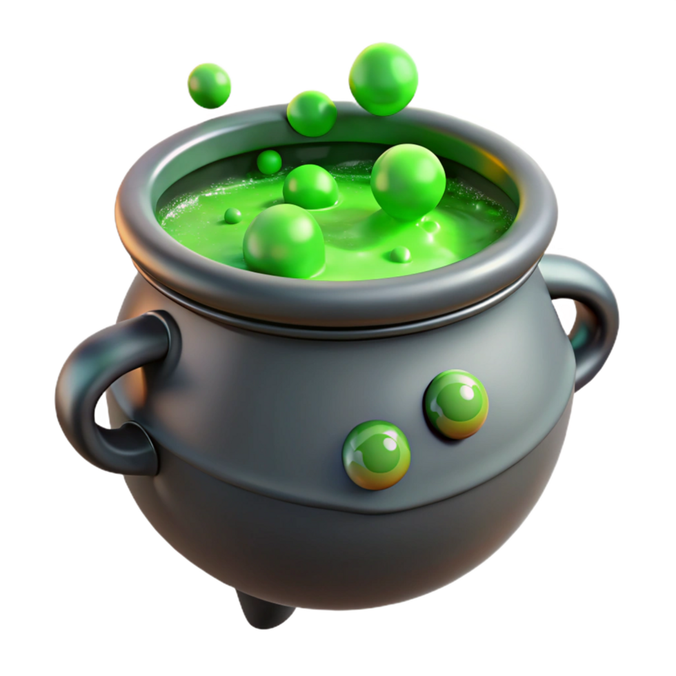 magnificent abstract A bubbling cauldron, green liquid inside, steam rising, premium png